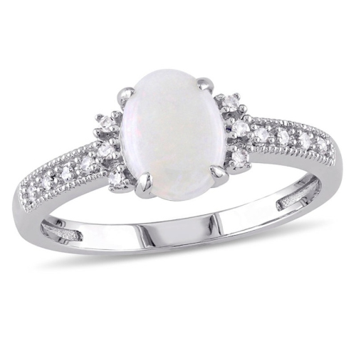 GEM AND HARMONY  2/3 Carat (Ctw) Oval Opal Ring In 10K Gold In White