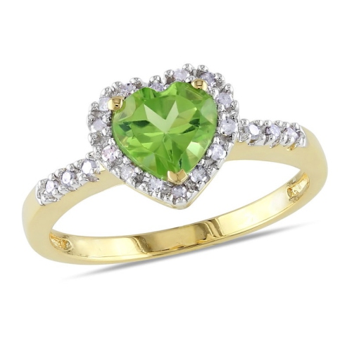 GEM AND HARMONY  4/5 Carat (Cw) Peridot Promise Heart Ring In 10K Gold With Diamonds In Yellow