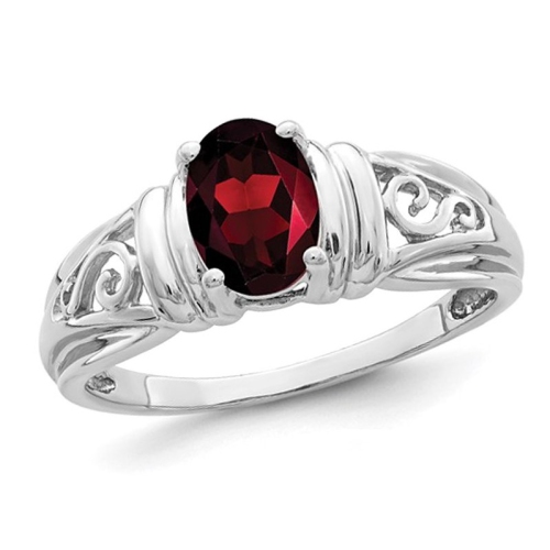 GEM AND HARMONY  1.00 Carat (Ctw) Oval Solitaire Garnet Ring In 14K Gold In White