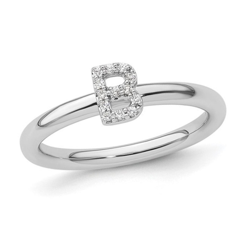GEM AND HARMONY  14K Gold Intial - B - Ring With Accent Diamond In White