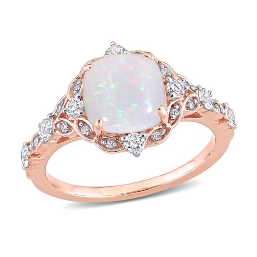 Bague en or rose 10K ct avec opale et saphir blanc d'1,79&nbsp;carat