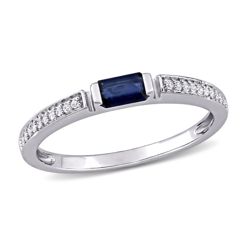 GEM AND HARMONY  1/3 Carat (Ctw) Sapphire Ring In 10K White Gold With Diamonds In Blue