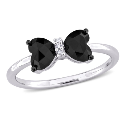 GEM AND HARMONY  2/3 Carat (Ctw) Diamond Twin Heart Bow Ring In Sterling Silver In Black