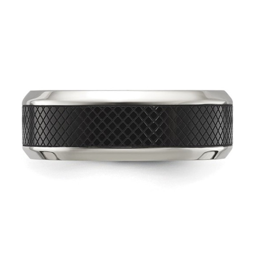 Mens Stainless Steel Black Plated 8mm Band Ring