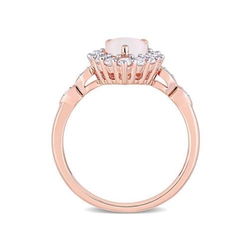 1.17 Carat Opal and Lab-Created White Sapphire Halo Ring in 10K Rose Gold