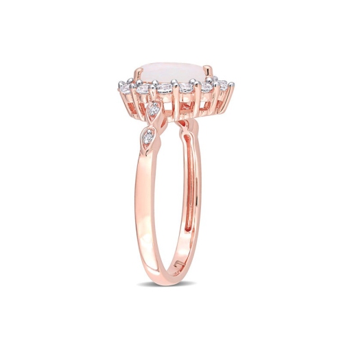 1.17 Carat Opal and Lab-Created White Sapphire Halo Ring in 10K Rose Gold