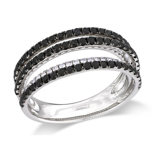 GEM AND HARMONY  1.00 Carat (Ctw) Black And Diamond 5 Row Band Ring In Sterling Silver In White