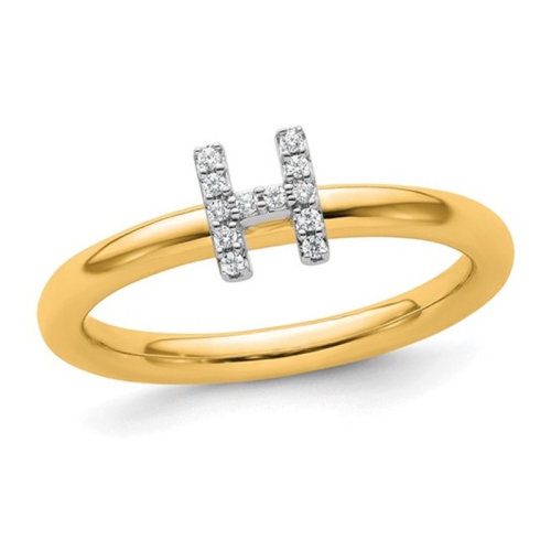 GEM AND HARMONY  14K And White Gold Intial - H - Ring With Accent Diamond In Yellow