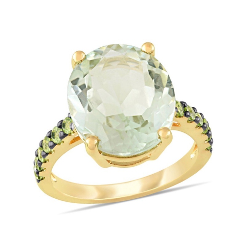 GEM AND HARMONY  7.98 Carat (Ctw) Green Quartz And Peridot Ring In Sterling Silver In Yellow