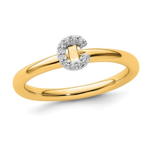 GEM AND HARMONY  14K And White Gold Intial - C - Ring With Accent Diamond In Yellow
