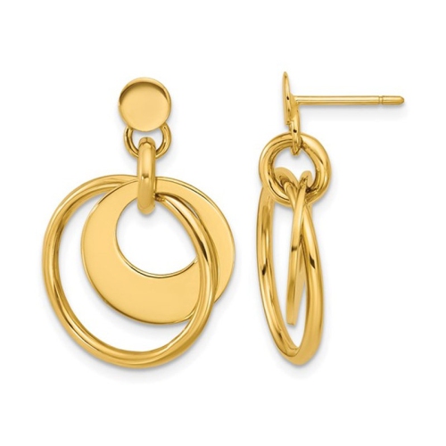 GEM AND HARMONY  14K Gold Double Circle Dangle Post Earrings In Yellow