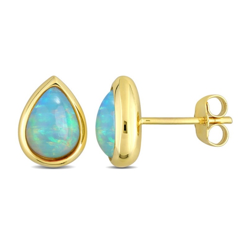 GEM AND HARMONY  2.20 Carat (Ctw) Blue Ethiopian Opal Stud Earrings In 10K Gold In Yellow