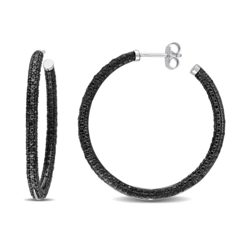 GEM AND HARMONY  1/4 Carat (Ctw) Diamond Hoop Earrings In Sterling Silver In Black