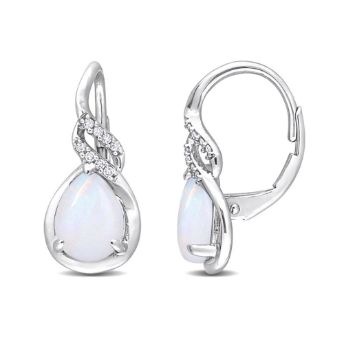 GEM AND HARMONY  1.26 Carat (Ctw) Opal Leverback Drop Earrings In 10K Gold In White
