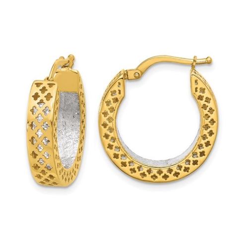 GEM AND HARMONY  Diamond Cut Hoop Earrings In 14K Gold In Yellow