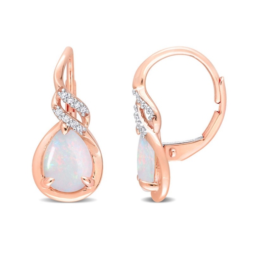 GEM AND HARMONY  1.26 Carat (Ctw) Opal Leverback Drop Earrings In 10K Gold In Pink