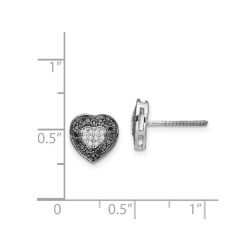 1/4 Carat Black and White Diamond Heart Post Earrings in Sterling Silver