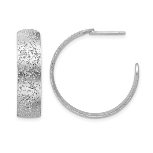 GEM AND HARMONY  Sterling Textured J-Post Hoop Earrings In Silver