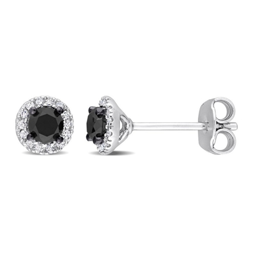 GEM AND HARMONY  1/2 Carat (Ctw) Black & Diamond Halo Earrings In Sterling Silver In White