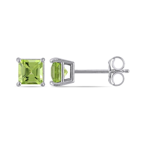 GEM AND HARMONY  2/3 Carat (Ctw) Square Peridot Solitaire Earrings In 14K Gold In White