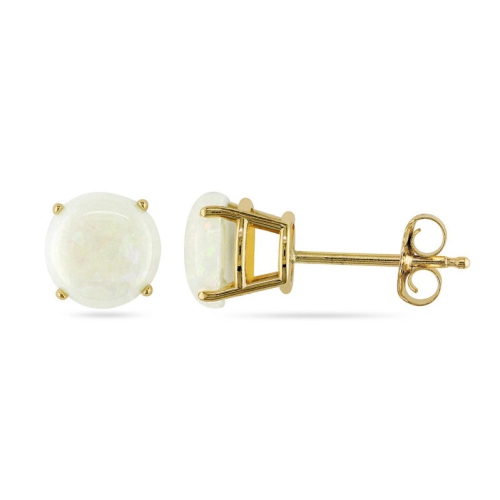 GEM AND HARMONY  1.20 Carat (Ctw) Opal Solitaire Stud Earrings In 10K Gold (6Mm) In Yellow