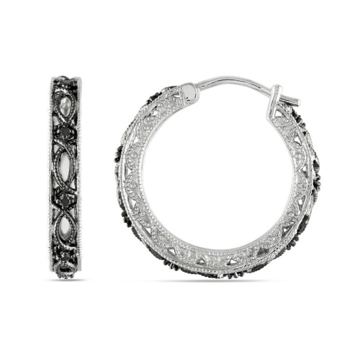 GEM AND HARMONY  1/12 Carat (Ctw) Diamond Hoop Earrings In Sterling Silver In Black