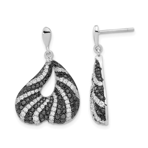 GEM AND HARMONY  Sterling Silver Drop Dangle Earrings With Synthetic Black And Cubic Zirconia (Cz)S In White