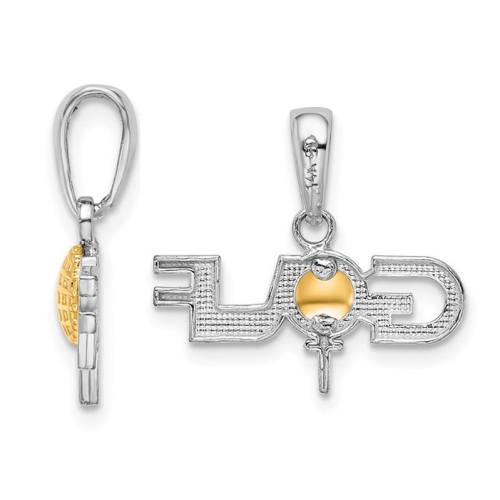 Sterling Silver Polished GOLF Tee Charm Pendant Necklace with Chain