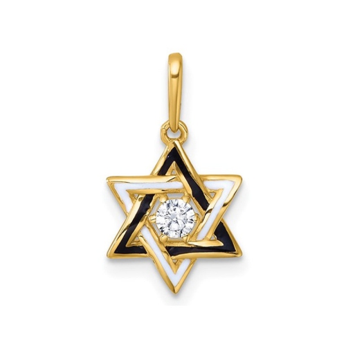 14K Yellow Gold Star Of David Pendant with Cubic Zirconia (NO CHAIN)