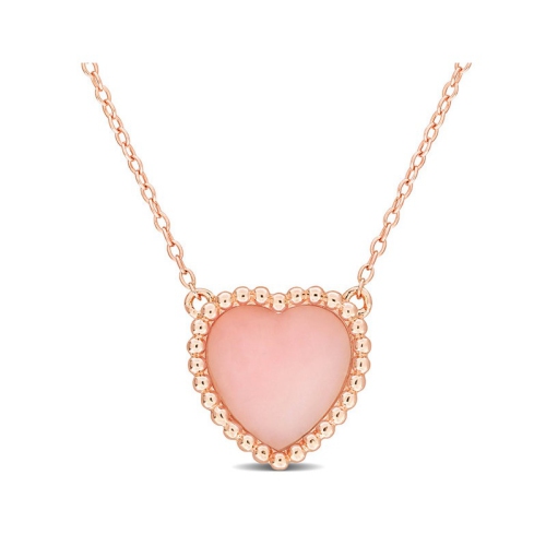 GEM AND HARMONY  5.00 Carat (Ctw) Opal Heart Pendant Necklace In Rose Plated Sterling Silver With Chain In Pink