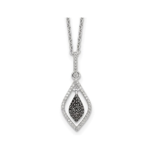 GEM AND HARMONY  1/5 Carat (Ctw) Black & Diamond Drop Pendant Necklace In Sterling Silver With Chain In White