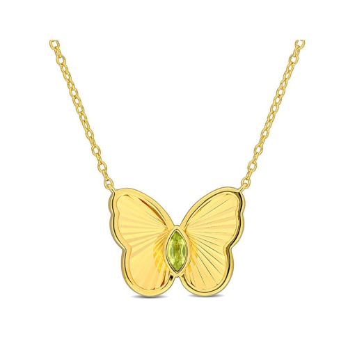 GEM AND HARMONY  1/7 Carat (Ctw) Peridot Heart Solitaire Pendant Necklace In Sterling With Chain In Silver