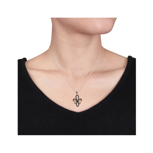 1/4 Carat Black Diamond Fleur-de-Lis Pendant Necklace in Sterling Silver with Chain