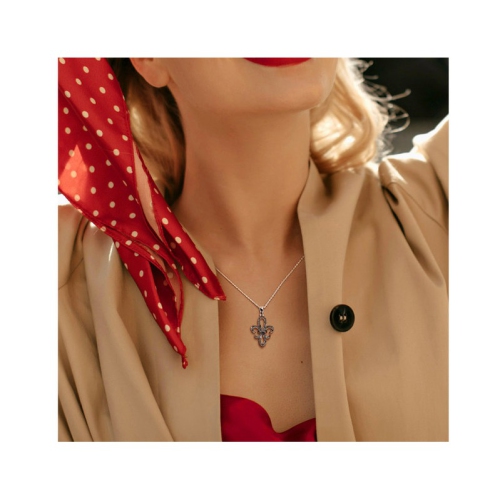 1/4 Carat Black Diamond Fleur-de-Lis Pendant Necklace in Sterling Silver with Chain