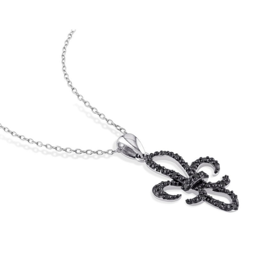 1/4 Carat Black Diamond Fleur-de-Lis Pendant Necklace in Sterling Silver with Chain