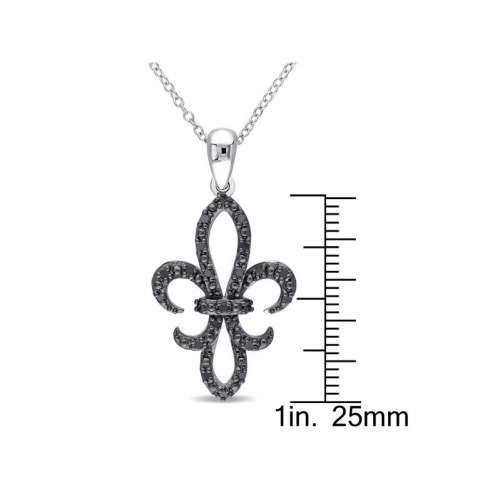 1/4 Carat Black Diamond Fleur-de-Lis Pendant Necklace in Sterling Silver with Chain