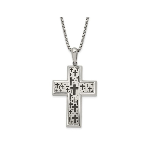 GEM AND HARMONY  Mens Stainless Steel Polished Cross Pendant Necklace With Chain In Multicolor