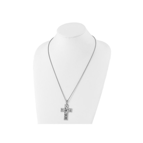 Mens Stainless Steel Polished Cross Pendant Necklace with Chain