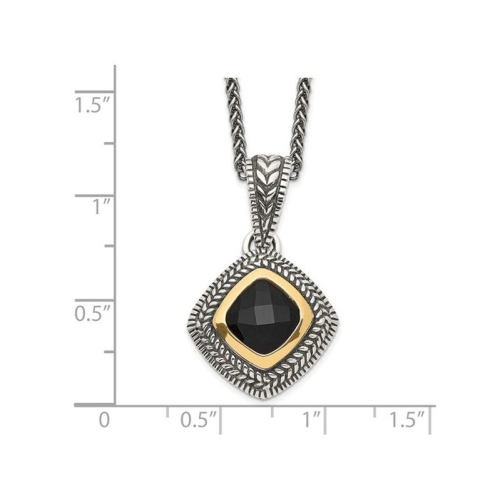 Sterling Silver Antiqued Black Onyx Pendant Necklace with Chain