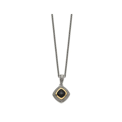 Sterling Silver Antiqued Black Onyx Pendant Necklace with Chain