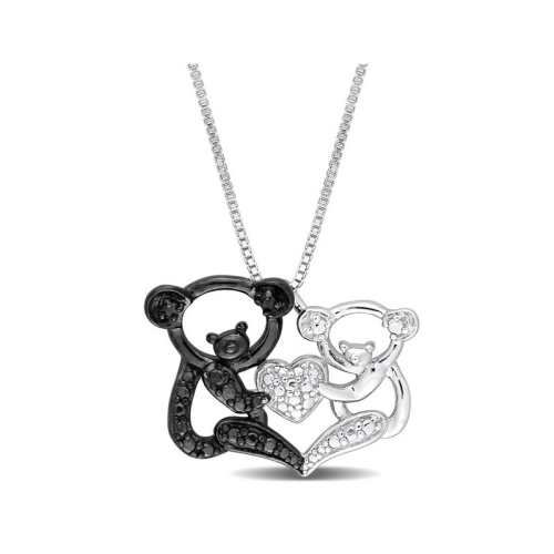 GEM AND HARMONY  Accent Diamond Koala Charm Pendant Necklace In Sterling Silver With Chain In Black