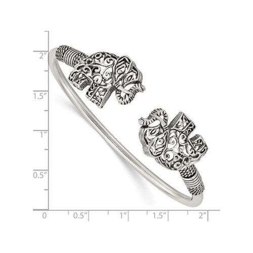 Stering Silver Antiqued Filigree Elephants Flexible Bangle Bracelet
