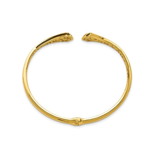 14K Yellow Gold Sea Shell Hinged Cuff Bangle Bracelet with Black Enamel