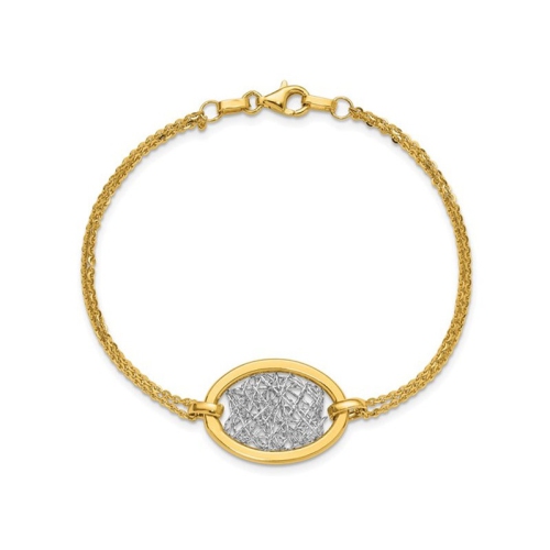 Bracelet ovale à deux rangs en or jaune et blanc 14K ct