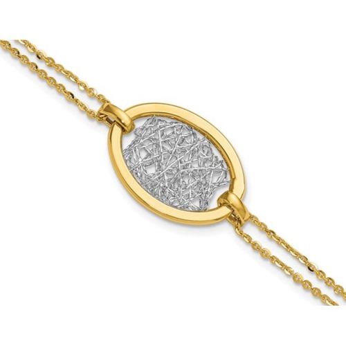 Bracelet ovale à deux rangs en or jaune et blanc 14K ct