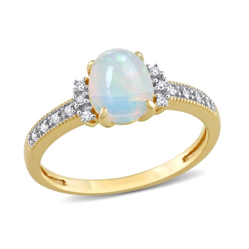 GEM AND HARMONY  3/4 Carat (Ctw) Oval Blue Opal Ring In 10K Gold In Yellow