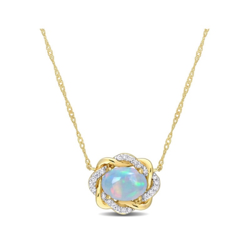 3/4 Carat Ethiopian Blue Opal Halo Pendant Necklace in 10K Yellow Gold with Chain