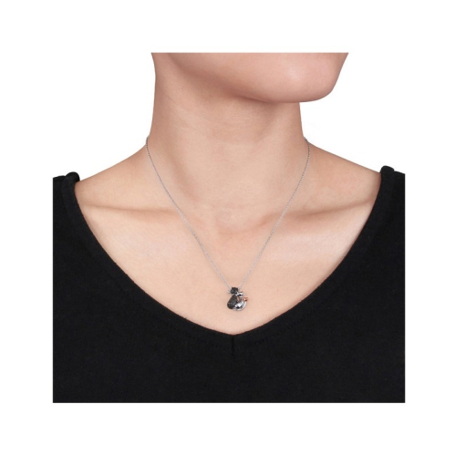 Black Accent Diamond Cat Love Charm Pendant Necklace in Sterling Silver with Chain