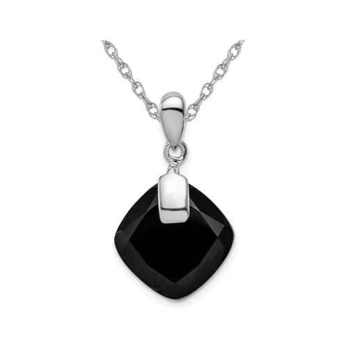 GEM AND HARMONY  Sterling Silver Agate Pendant Necklace With Chain In Black