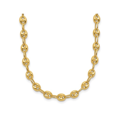 14K Yellow Gold Polished Puffed Mariner Link Necklace